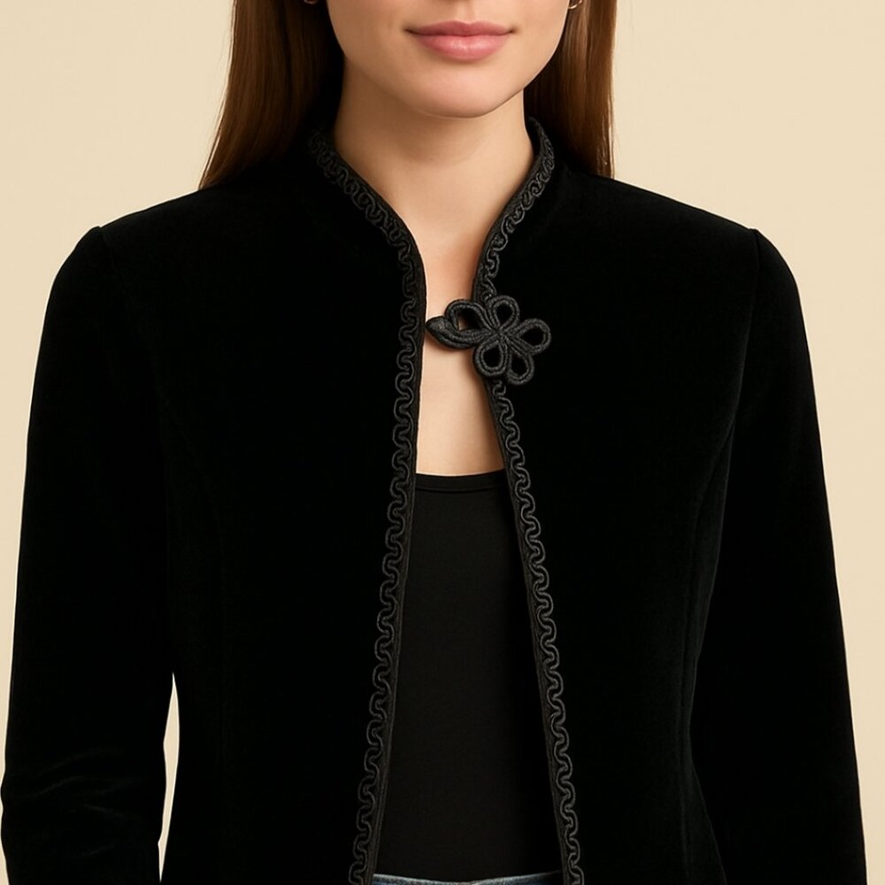 🖤 Vintage 80s Sasson Paris New York Velvet Jacket (Size 14/15 – Fits S/M)